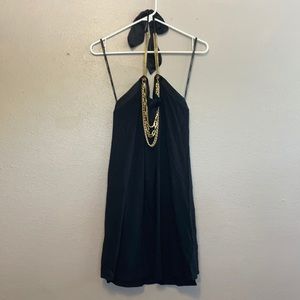 Black triple gold chain Bebé mini dress